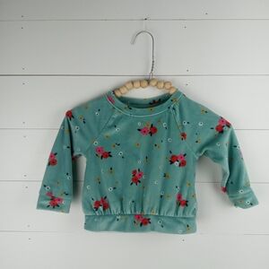 Cat & Jack girls size 18 mos mint green floral pattern velour top soft, cozy
